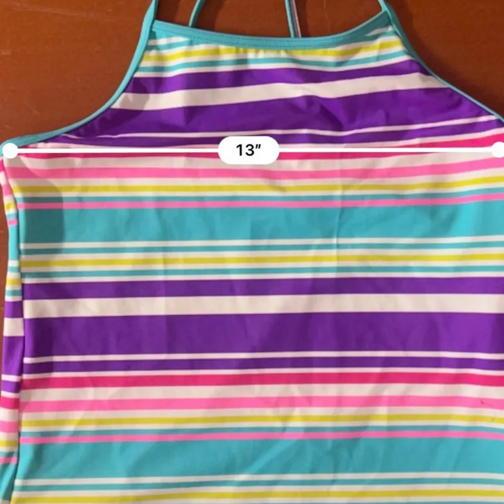 NWOT Spotted Zebra‎ Sz 12(XL) Multiple Color Stripe Cross Back Swimsuit Top C05